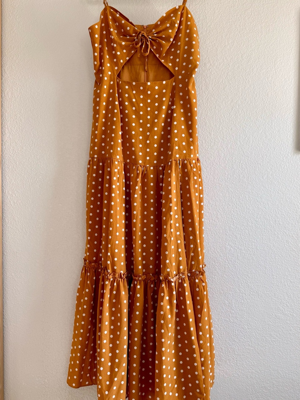 Showpo Mustard Polka Dot Tiered Maxi Dress